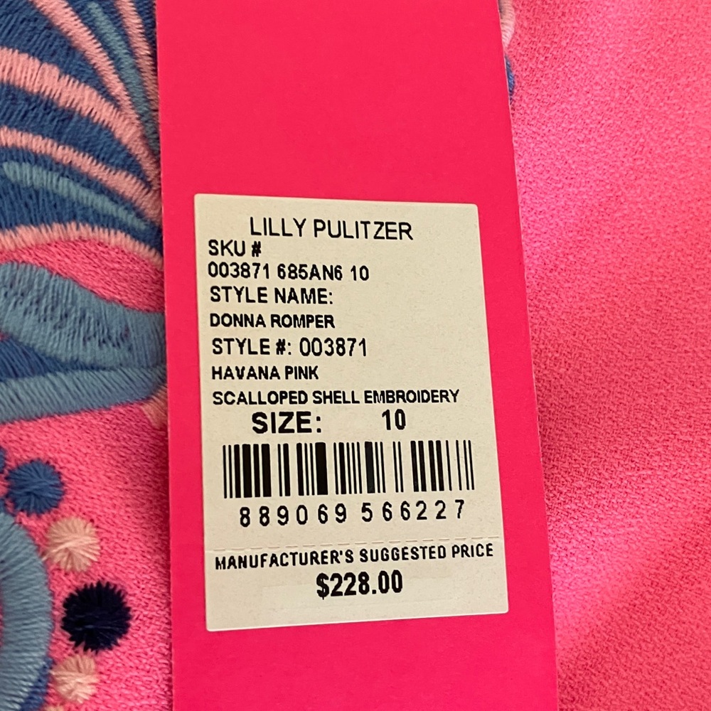 LILLY PULITZER Donna Romper Havana Pink Scalloped Shell Embroidery Size 10 NWT - Picture 11 of 13